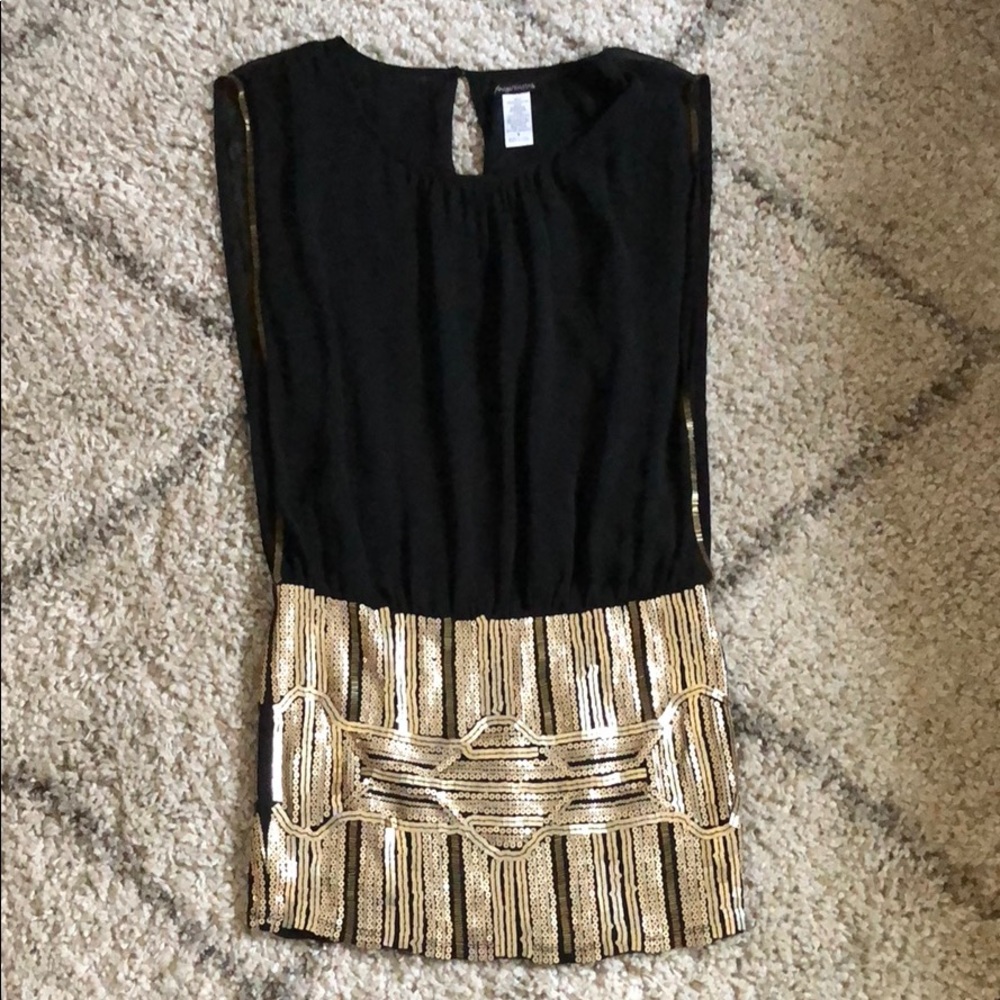 Black and gold mini dress